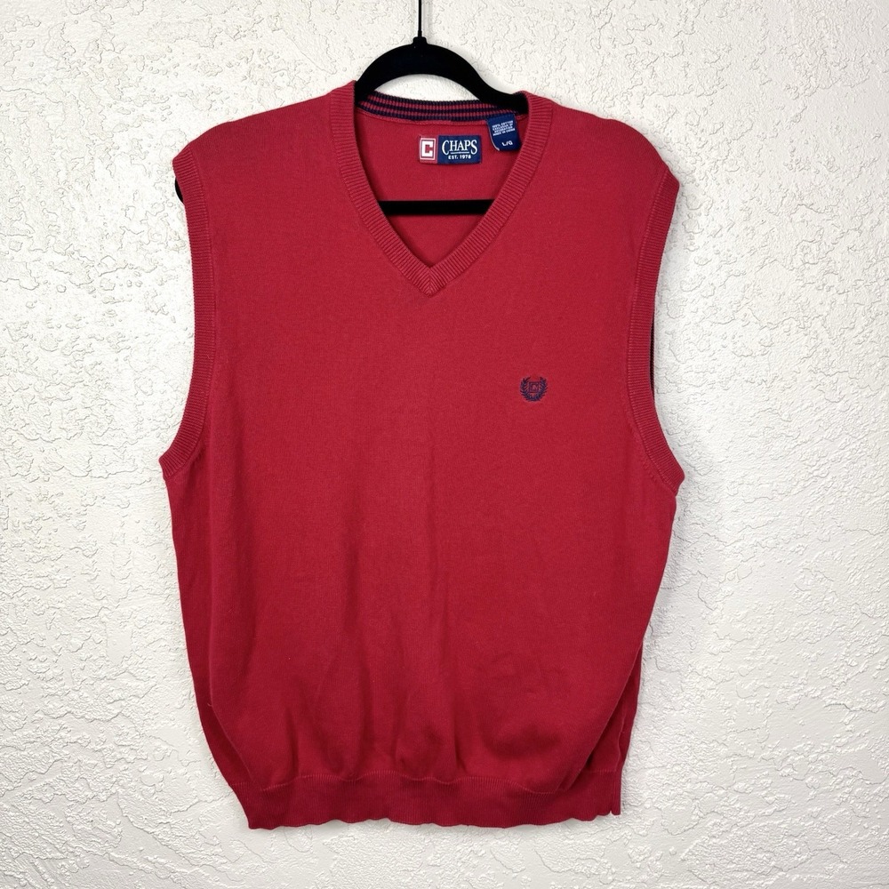 Chaps Sweater Vest Men's L Red Preppy Golf Classic Academia Old Money Ivy League